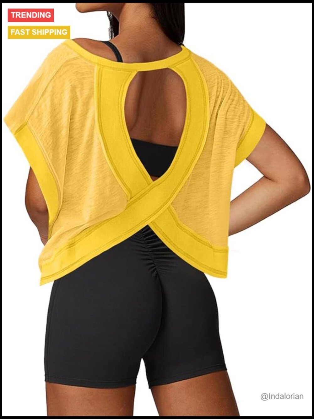 Loose Fit Open Back Crop Tee Short Sleeve Athletic T-Shirt for Women